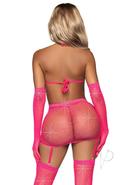 Rhinestone Garter/bikini 5pc Os Pink